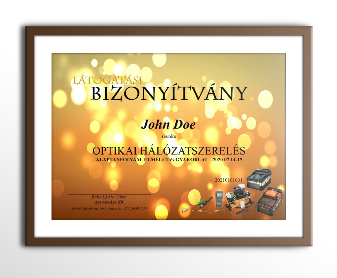 Tanfolyam látogatási bizonyítvány